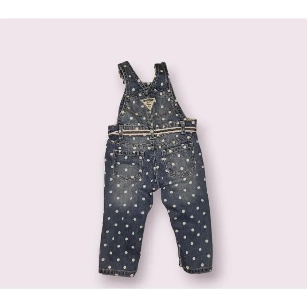 OshKosh B'Gosh Denim Overalls Baby size 12 Months Polka Dots Blue
